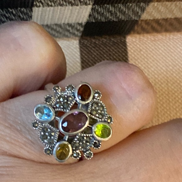 Marked Silver Amethyst Topaz Peridot Citrine Garnet Ring - Picture 1 of 12